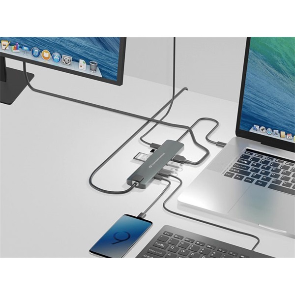 Conceptronic Notebook Dokkoló - DONN06G (Bemenet: USB-C, Kimenet: HDMI+USB-C PD:60W+USB-A+SD/TF+RJ-45, fekete)