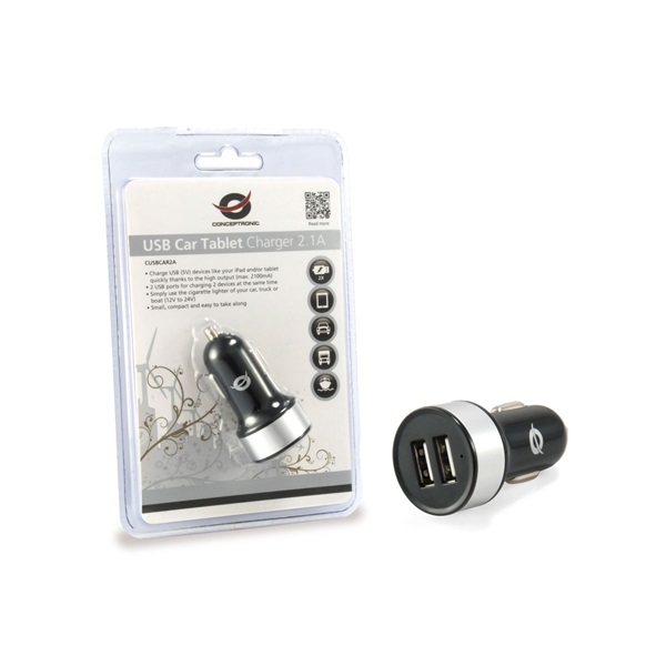 Conceptronic telefon töltõ - CUSBCAR2A (Szivargyujtós töltõ: 2x USB-A)