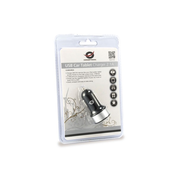 Conceptronic telefon töltõ - CUSBCAR2A (Szivargyujtós töltõ: 2x USB-A)