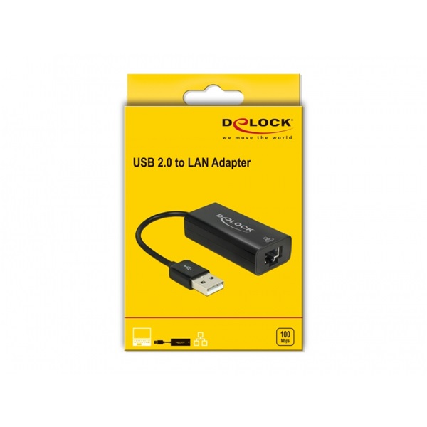 Delock Átalakító - 62595 (USB2.0 -> Lan RJ45, Fekete)