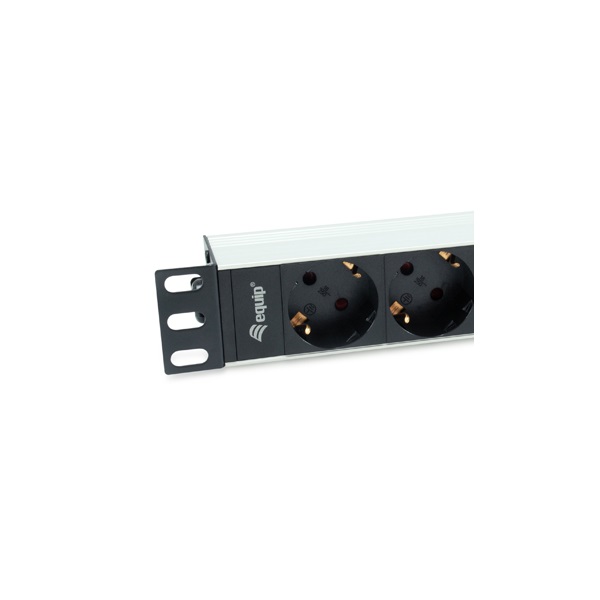 Equip Hálózati Elosztó - 333310 (C14, 4x Schuko, Rack 1U, 1,8m kábel, aluminium, fekete)