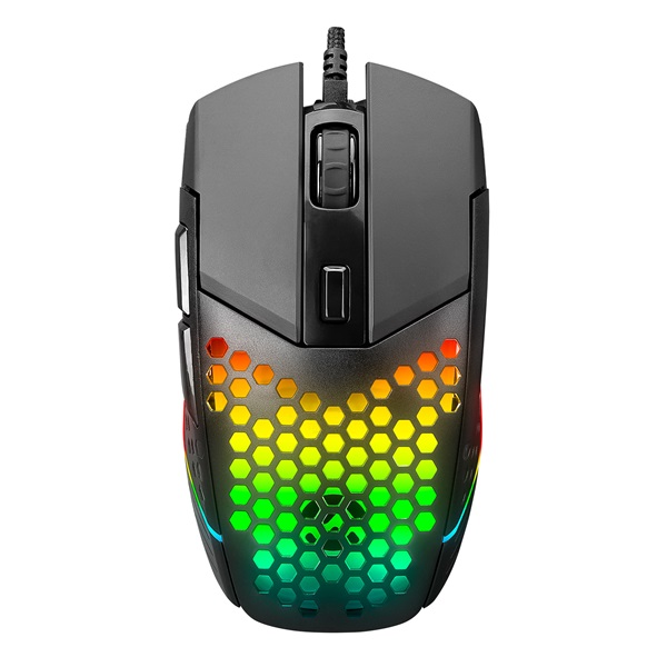 Everest Gamer Egér - SM-GX19 ANGARD (7200 DPI, 6gomb, 1,5m harisnyázott kábel,optikai, fekete, RGB LED)