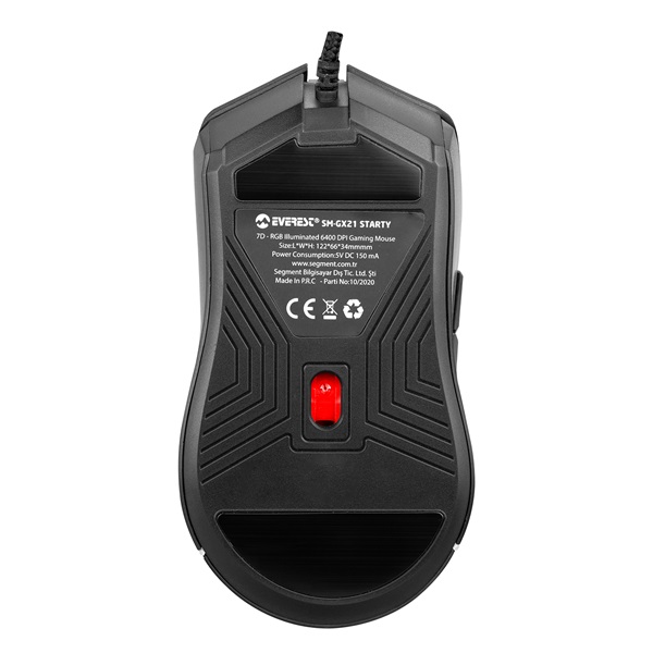 Everest Gamer Egér - SM-GX21 STARTY (6400 DPI, 7gomb, optikai, fekete, RGB LED)