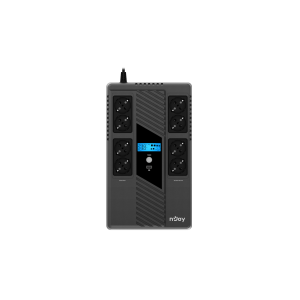 NJOY Szünetmentes Elosztósor 800VA - Token 800 (2x4 Schuko, line-interaktív,HID USB, LCD, túlfeszültség védett, fekete)