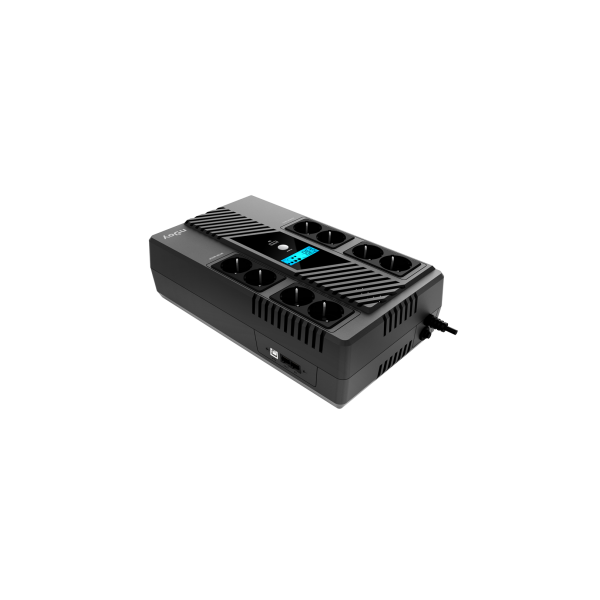 NJOY Szünetmentes Elosztósor 800VA - Token 800 (2x4 Schuko, line-interaktív,HID USB, LCD, túlfeszültség védett, fekete)