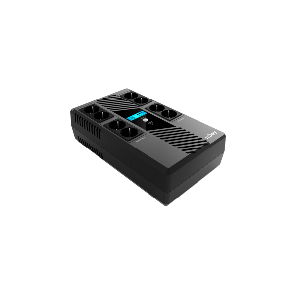 NJOY Szünetmentes Elosztósor 800VA - Token 800 (2x4 Schuko, line-interaktív,HID USB, LCD, túlfeszültség védett, fekete)