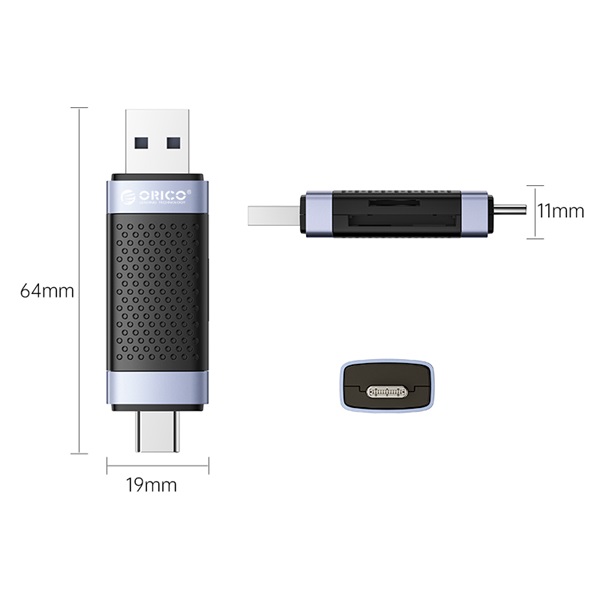 Orico Kártyaolvasó - CD2D-AC2-BK (Bemenet: USB-C/USB-A, Kimenet: SD/TF)