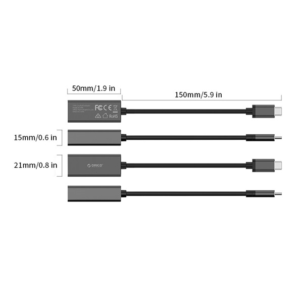 Orico kábel átalakító - XC-R45-V1-BK/25/ (USB-C to RJ-45, Gigabit, fekete)