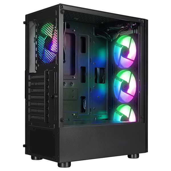 Rampage Számítógépház - SHIVA (fekete; ablakos; ATX/Micro ATX/Mini-ITX; alsó táp; 4x120mm LED)