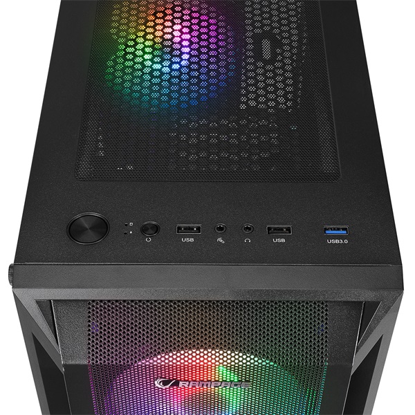 Rampage Számítógépház - SHIVA (fekete; ablakos; ATX/Micro ATX/Mini-ITX; alsó táp; 4x120mm LED)