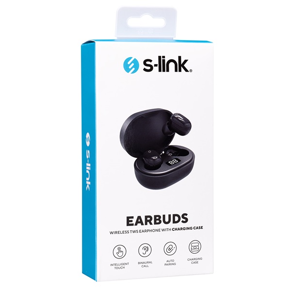 S-LINK Fülhallgató Vezeték Nélküli - SL-TWS05 Black(Bluetooth v5.0, mikrofon, fekete)