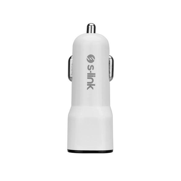 S-Link Autós töltő - SL-EC30M (2db USB, 5V/2.4A/3,4A, 17W, Micro usb, 100cm adat+töltőkábel, fehér)