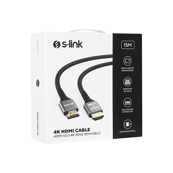 S-Link Kábel - SLX-HD4K15 (HDMI2.0 kábel, 4K/30Hz, apa/apa, aranyozott, 15m)