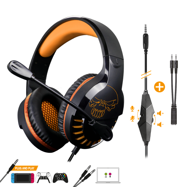 Spirit of Gamer Fejhallgató - PRO-H3 (MultiPlatform, mikrofon, 3.5mm jack, hangerőszabályzó, 2m kábel, narancssárga)