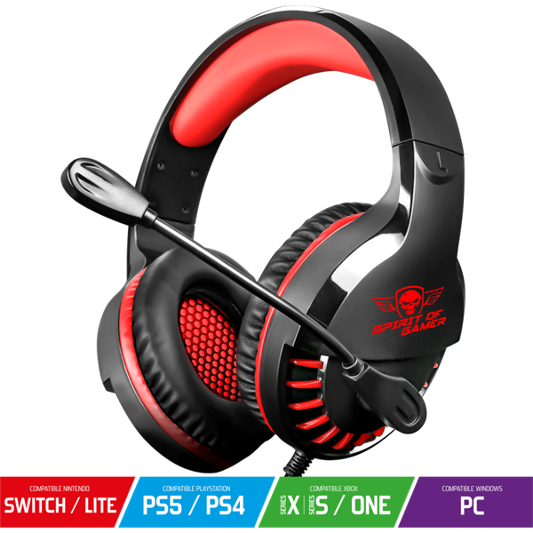 Spirit of Gamer Fejhallgató - PRO-H3 Red (MultiPlatform, mikrofon, 3.5mm jack, hangerőszabályzó, 2m kábel, narancssárga)