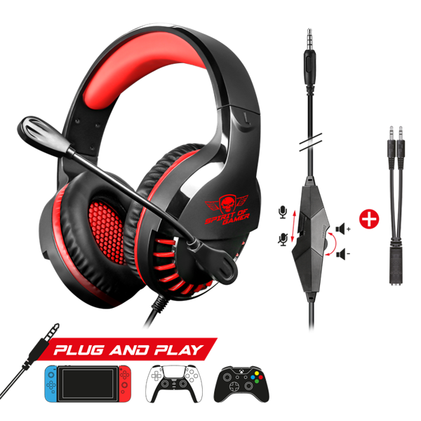 Spirit of Gamer Fejhallgató - PRO-H3 Red (MultiPlatform, mikrofon, 3.5mm jack, hangerőszabályzó, 2m kábel, narancssárga)