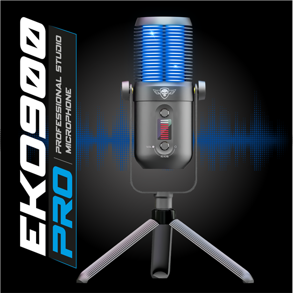 Spirit of Gamer Mikrofon - EKO 900 (USB, Cardioid, Omnidirekcionális, Beépített Jack csatlakozó, zajszűrés, fekete)