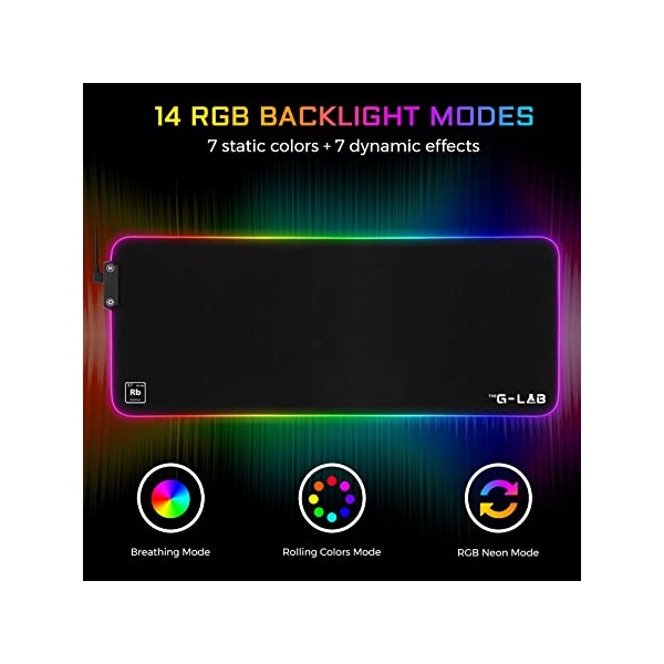 The G-Lab Egérpad - PA RUBIDIUM (800x300x3mm; fekete, extra USB, vízálló, RGB LED)
