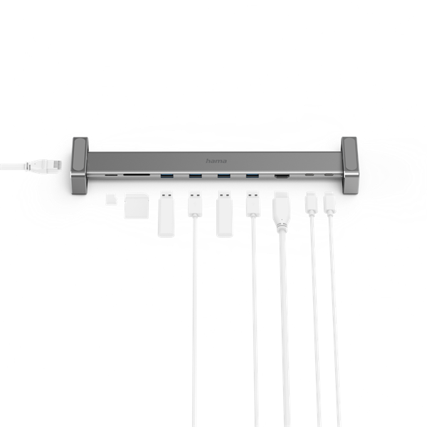 Hama USB HUB - 200103 (USB-C 9in1, 4xUSB 3.1, 1xUSB-C, 1xHDMI, 1xLAN, MicroSD slot, PD, szürke)