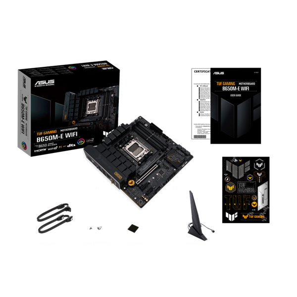 Asus Alaplap - AMD TUF GAMING B650M-E WIFI AM5 (B650, Micro-ATX, 4xDDR5 7600+MHz, 4xSATA3, 2x M.2, HDMI+2xDP)