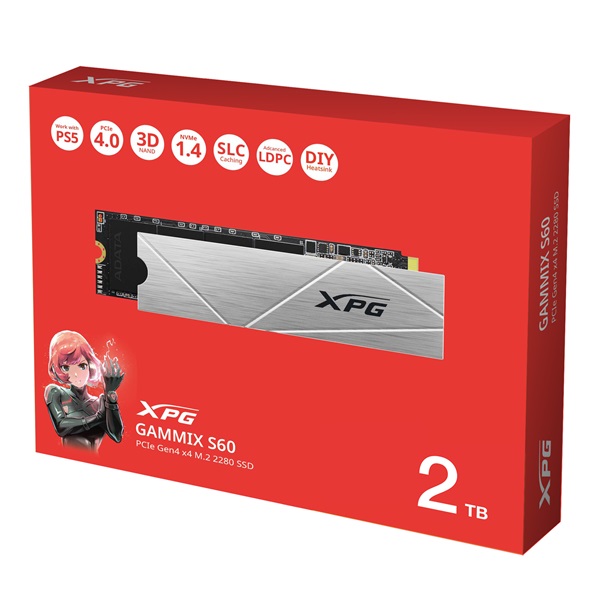 ADATA SSD 2TB - XPG GAMMIX S60 (3D -M.2 PCIe Gen 4x4 -r:5000 MB/s -w:4200 MB/s)