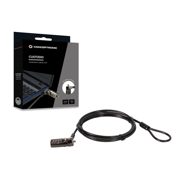 Conceptronic Notebook Kábelzár - CUSTODIO01BN (Számzáras -Nano Security Slot -1,8m)