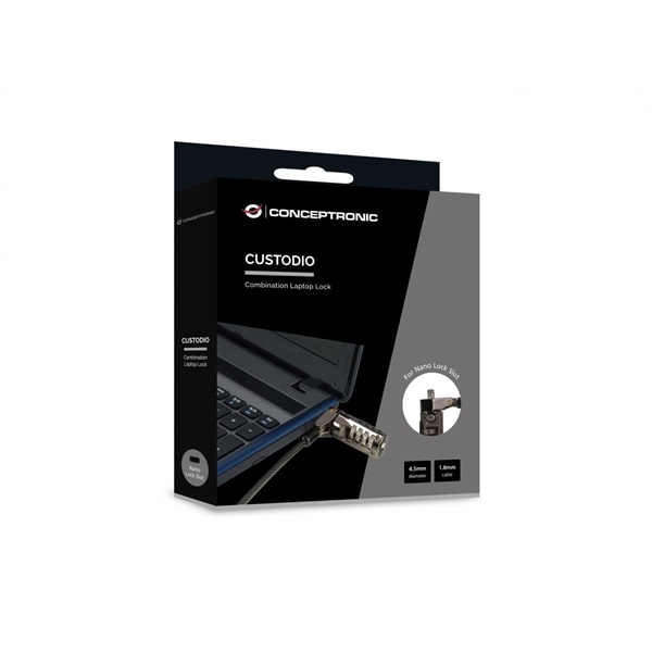 Conceptronic Notebook Kábelzár - CUSTODIO01BN (Számzáras -Nano Security Slot -1,8m)