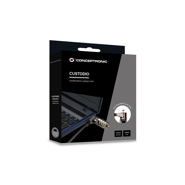 Conceptronic Notebook Kábelzár - CUSTODIO01BS (Számzáras -Standard Lock Slot -1,8m)