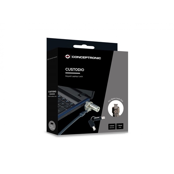 Conceptronic Notebook Kábelzár - CUSTODIO02BN (Kulcsos (2db) -Nano Security Slot -1,8m)