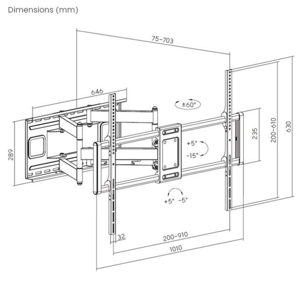 Equip TV Fali konzol - 650343 (60"-120" -Max.: 120kg -dönthető -forgatható -fekete)