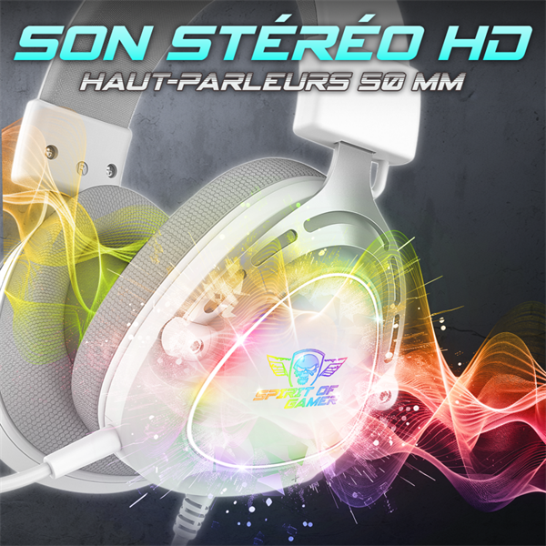 Spirit of Gamer Fejhallgató - ELITE H40 White (MultiPlatform -RGB -3.5mm Jack -mikrofon -hangerőszabályzó -nagy-párnás)