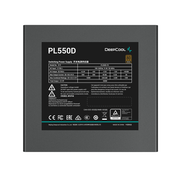 DeepCool Tápegység 550W - PL550-D (80 Plus Bronze, ATX3.0, Aktív PFC, 12cm )