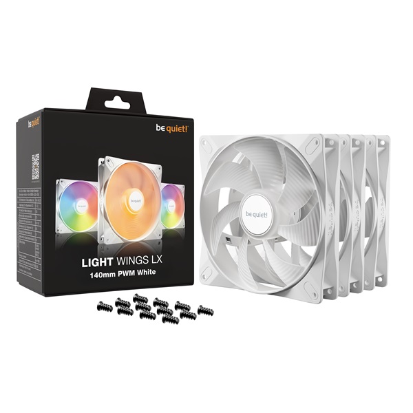 Be Quiet! Cooler 14cm - LIGHT WINGS LX 140mm PWM White Triple-Pack (RGB, 1200rpm, 22,9dB, fehér)