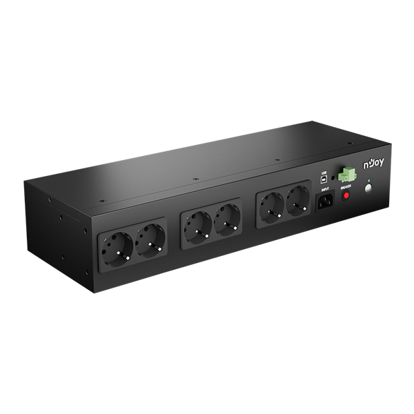 NJOY Szünetmentes 800VA - Theron 800 (8 Schuko, Off-line (VFD), USB menedzsment, 2U rack)