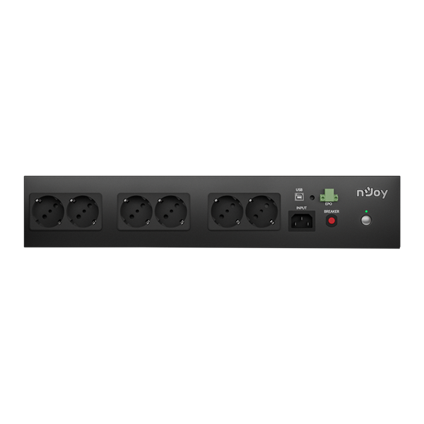 NJOY Szünetmentes 800VA - Theron 800 (8 Schuko, Off-line (VFD), USB menedzsment, 2U rack)