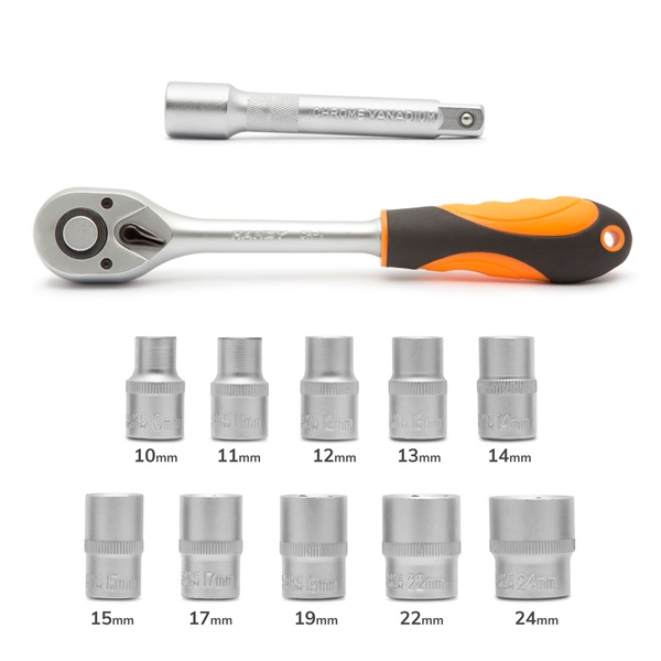 Handy dugókulcs készlet - 10857B (12 db-os, 1/2", 10-24 mm)