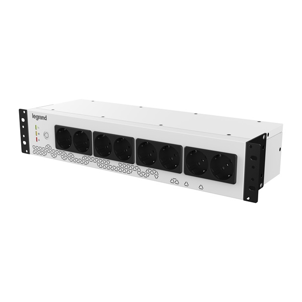 Legrand szünetmentes elosztósor - (PDU), 19", 2U, 800 VA 480 W BE: C14 aljzat + C13-SCH kábel KI: 8xSchuko USB komm.