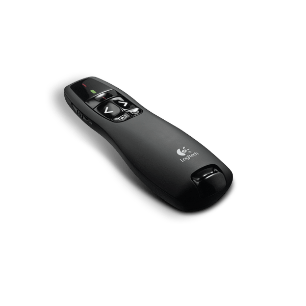 Logitech Presenter - R400 (Vezeték nélküli, Max.: 15m, Plug & Play, töltöttség jelző, fekete)