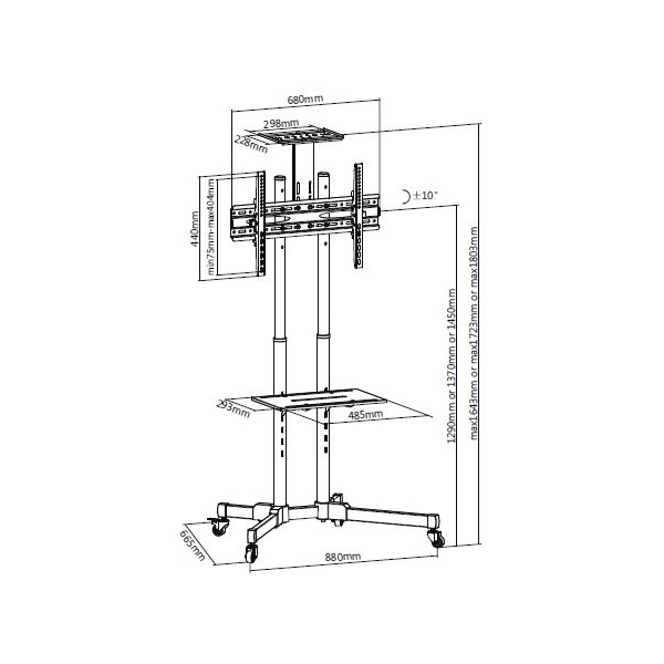 SUNNE (S112) TV állvány, gurulós, 37"-70", max 50kg (fekete)