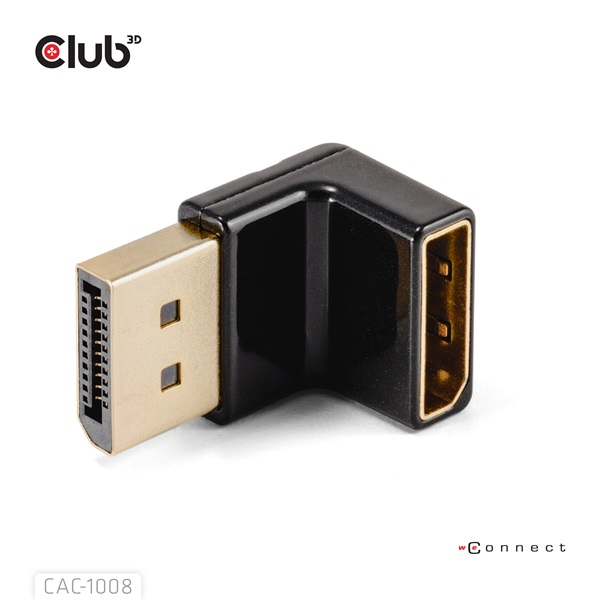 Club 3D Átalakító - CAC-1008 (90° DisplayPort 1.4, M/F, 4K120Hz, univerzális)