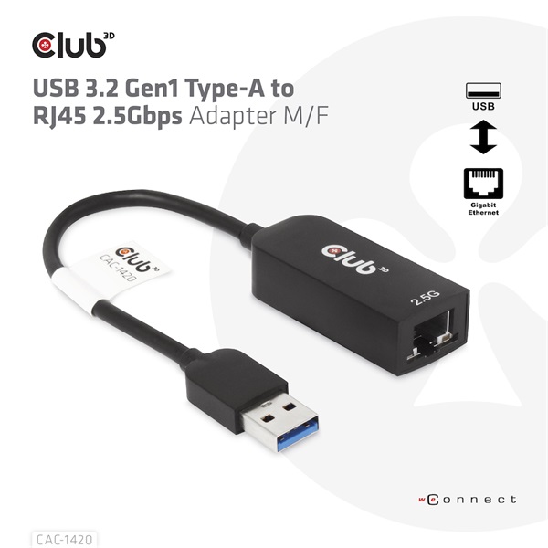 Club 3D Átalakító - CAC-1420 (3.2 USB-A to RJ45, 2.5Gb, M/F)