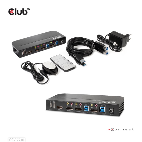 Club 3D KVM Switch - CSV-7210 (Dual DisplayPort, 4K60Hz, HDMI, KVM, IR távirányító)