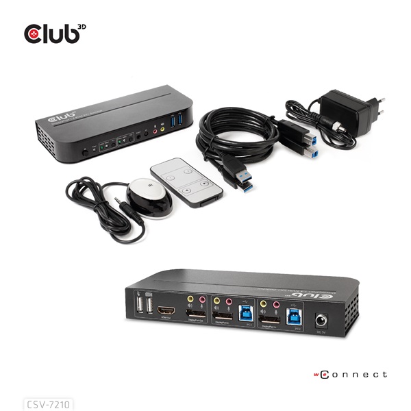 Club 3D KVM Switch - CSV-7210 (Dual DisplayPort, 4K60Hz, HDMI, KVM, IR távirányító)