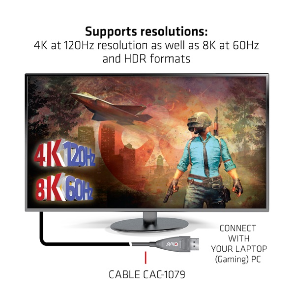 Club 3D Kábel - CAC-1079 (DisplayPort 1.4 Aktív Optikai Egyir. M/M, 8K@60Hz, 20m)