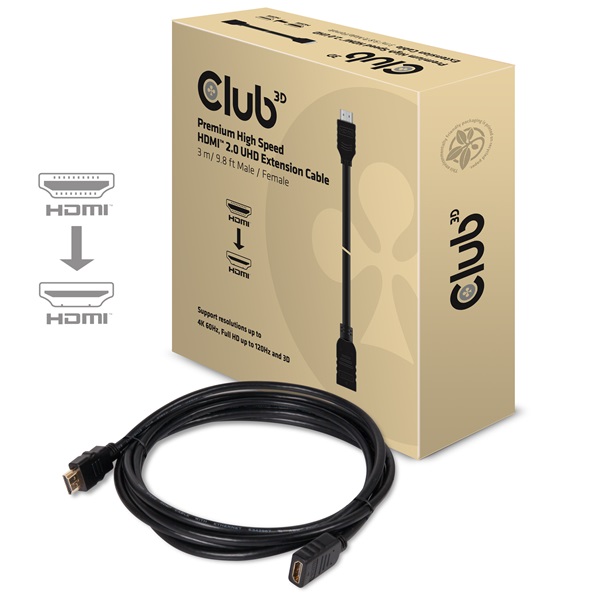 Club 3D Kábel - CAC-1321 (HDMI 2.0 M/F, 5m, 4K@30Hz, 10.2Gbps, Ethernet)