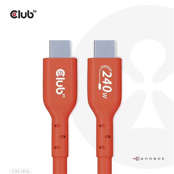 Club 3D Kábel - CAC-1515 (USB2.0 Type-C, 480Mb, 240W PD, 4m, kétirányú, USB-IF Certified)