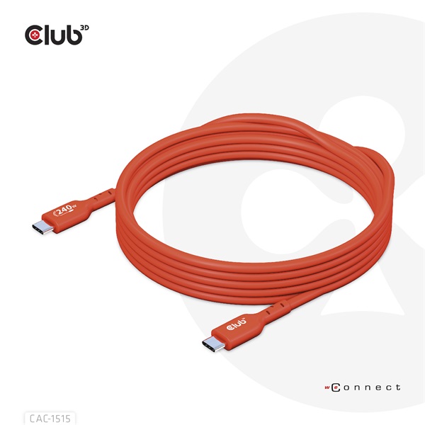 Club 3D Kábel - CAC-1515 (USB2.0 Type-C, 480Mb, 240W PD, 4m, kétirányú, USB-IF Certified)