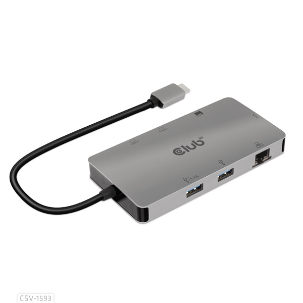 Club 3D USB Hub - CSV-1593 (3.1 USB-C Gen 1 to 2xHDMI, 2xUSB-A 3.2 Gen 1, USB-C 3.2 Gen 1, SD, Micro SD, RJ45, 4K60Hz)
