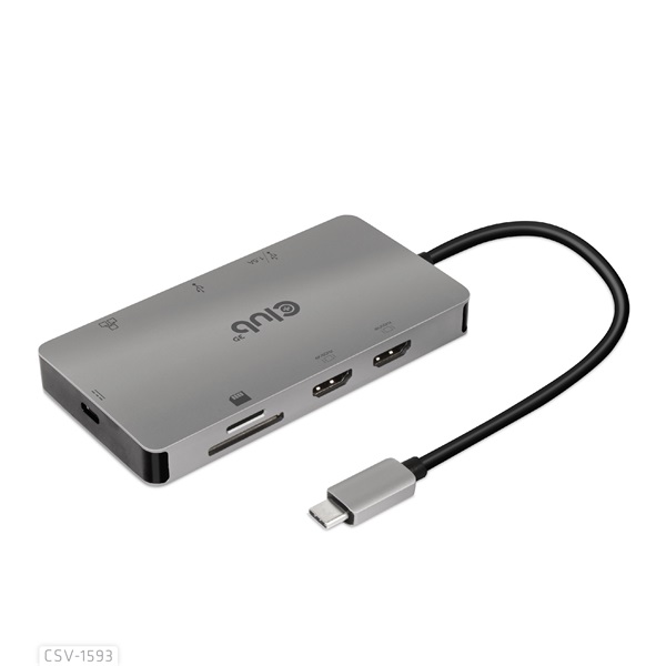 Club 3D USB Hub - CSV-1593 (3.1 USB-C Gen 1 to 2xHDMI, 2xUSB-A 3.2 Gen 1, USB-C 3.2 Gen 1, SD, Micro SD, RJ45, 4K60Hz)