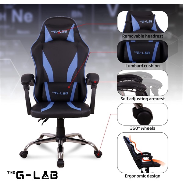 The G-Lab Gamer szék - KS NEON BLUE (kék; állítható magasság; áll. kartámasz)